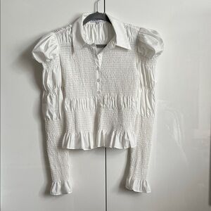 🤍HOST PICK En Saison NWOT White Smocked Blouse Puff Sleeve, Size M